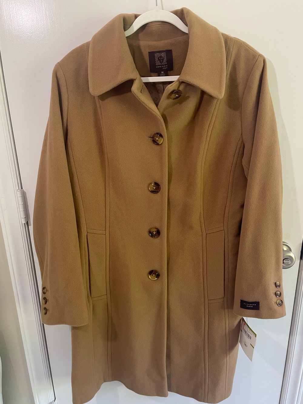 Anne Klein Camel Single-Breasted Pea Coat plus size mid length new with tags
